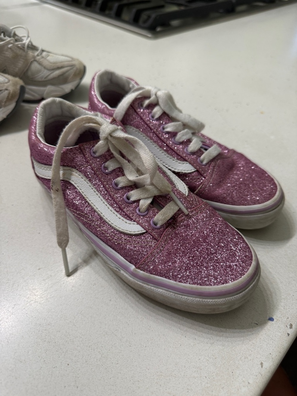 Vans Kids Glitter Old Skool Sneakers - Sparkling Pink with White Stripe